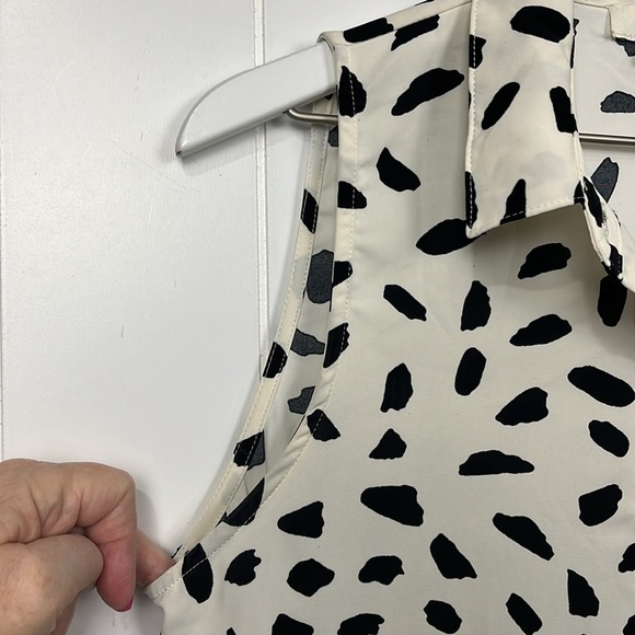 Umgee Womens Mini Dress S Off-White Black Dalmatian Print Sleeveless Boho Flowy - Picture 5 of 15